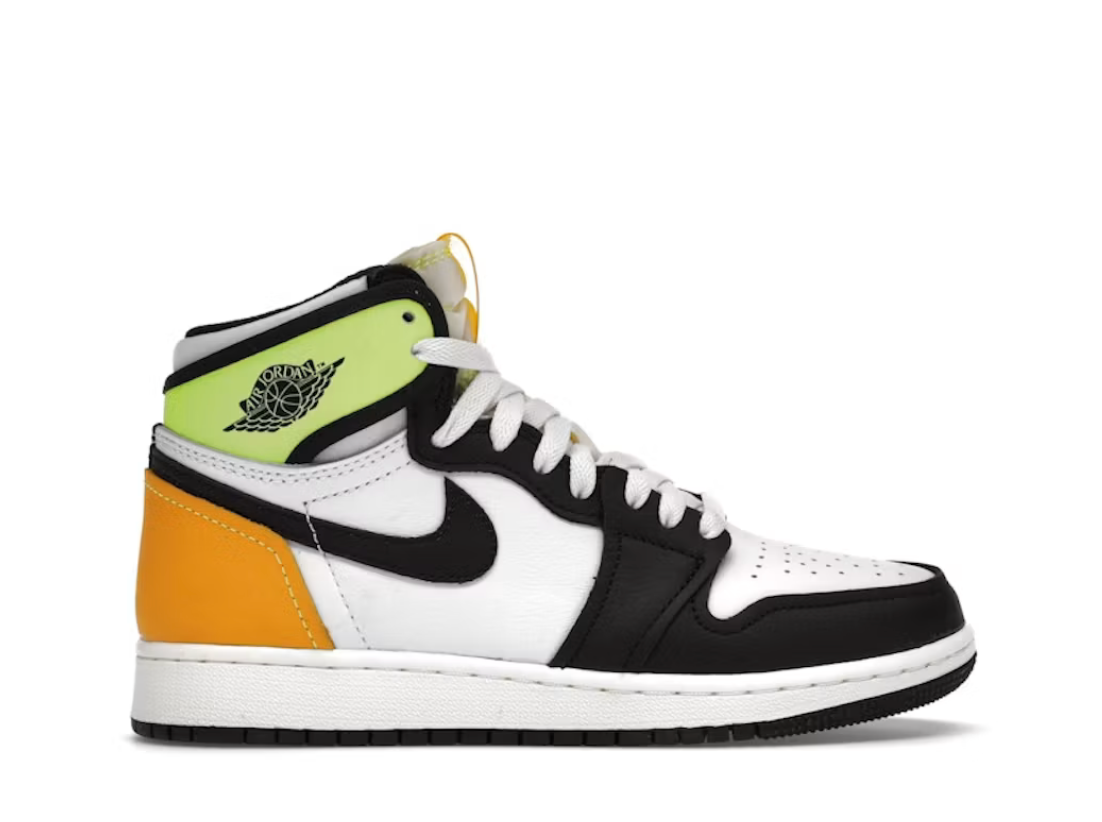 Jordan 1 Retro High White Black Volt University Gold (GS)